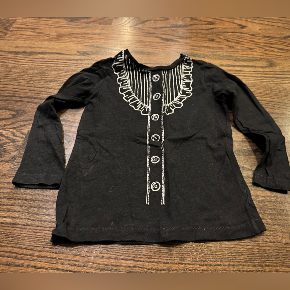GAP Black Long Sleeve Kids Tee with Button Print